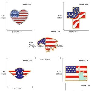 Pins Broschen Cartoon USA Flagge Design Zinklegierung Broschen 10 Teile/satz Karte Freiheitsstatue Farbe Emaille Pins Gold Silber Platte Brosche Dh4Dj