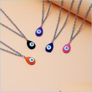 Anhänger Halsketten Boho Türkische Evil Blue Eye Halskette für Frauen Colorf Emaille Anhänger Edelstahl Lange Ketten Männer Halsbänder Choker Dhy6T
