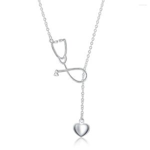 Anhänger Halsketten GINSTONELATE Charms Hochzeit Silber Farbe Frauen Halskette Ärzte Stethoskop Lariat Schmuck Nette Nette Dame Geschenk