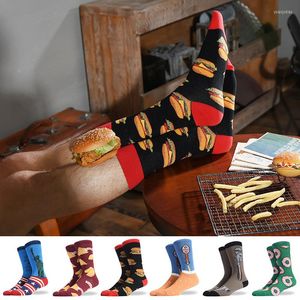 Men's Socks 1 Pair Crew Men Cotton Creative Food Burger Fries Pattern