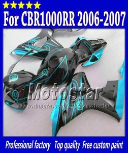 Moldagem de injeção para Honda CBR1000RR 06 07 ABS FATINGS KIT CBR 1000RR Fairing 2006 2007 Azul aquático no conjunto de corpo preto brilhante SY125210851