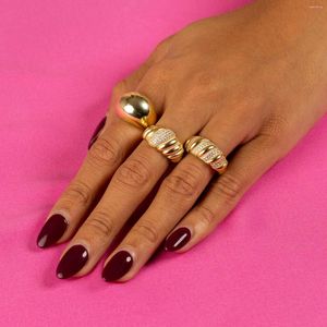 Cluster Rings Gold Color Cz Dome Ring for Women Wide Twist Band Full Finger Jewelry