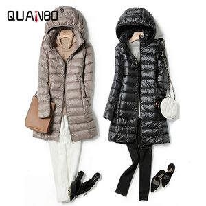 Femmes vers le bas Parkas femmes veste ultra-léger mince compressible longue femme chapeau détachable Slim Fit jupe manteau Portable Outwear 221118