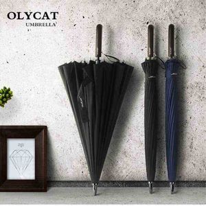 Olycat 24 K prosty długowy parasol wiatrówek silny drewniany uchwyt deszczowy parasol kobiety mężczyźni marka Business Fibreglass Paraguay J220722