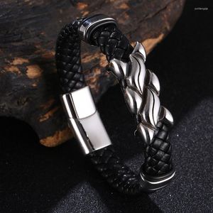 Charm armband mode fl￤tad magnetisk rock punk svart rep ￤kta l￤der armband m￤n tillbeh￶r par smycken bb1323