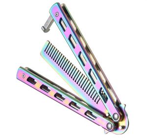 Rainbow Hair Foldble Comb Rostfritt st￥l Tr￤ning Butterfly Knivkam Sk￤gg Mustasch Borstar Fris￶r Styling T6022659