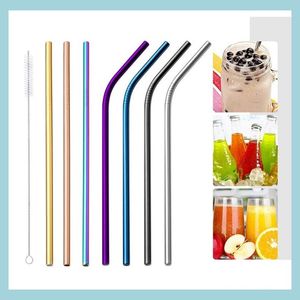 Drinking Straws 304 Stainless Steel Sts 21.5Cm Reusable Straight Bent Drinking St Colorf Metal Cleaner Brush Sile Tips Party Bar Dro Dhxnh