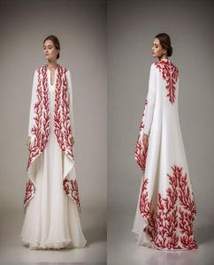 2020 Popular Kaftan Arabic Dress Evening Wear estilo muçulmano de chiffon bordado vermelho de manga longa dubai abaya baile 2047987