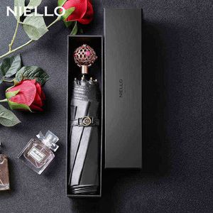 Niello Gift Double Layer Small Black Umbrella With Thick Vinyl Rain Women Outdoor Designer J220722