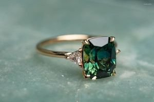 Wedding Rings Vintage Square Emerald Ring For Women Fashion Gold Color Inlaid Green Zircon Bridal Engagement Jewelry Gift Female246t