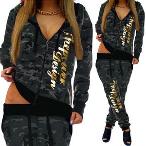 Kvinnors tvåbitar byxor Zogaa Spring New 2 Piece Set Women Fashion Clothing Women 2019 Casual Camouflage Street Style Sweatsuits For Women Plus S-3XL T221012