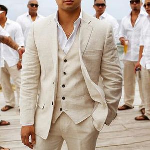 Erkek takımları blazers yaz plaj keten erkek takım düğün için 3 parça sıradan erkekler blazer kostüm homme ışık bej terno maskulino özel yapılmış 221119