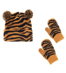 Chapeau d'enfants et écharpe Set Leopard Tiger Caps Gants 2pcs Girls de laine Boys Trièce CHAPPEL