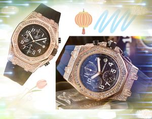 Full Functional Diamods Ring Men Watch Stopwatch Quartz chronograph movement Men Lumious annual explosions highend Luxury Upgrade Wristwatches Clock