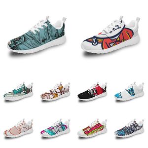 Homens Menino Mulheres Custom Sports Sapatos Anime Cartoon Design Animal Diy Palavra preta branca azul vermelho Colorido ao ar livre Mens treinador 122