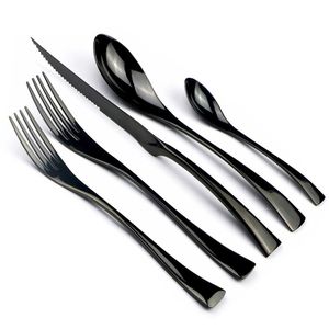 Dinnerware Sets Jashii 5Pcs Black Stainless Steel Dinnerware Plate Sierware Dinner Steak Knives Dessert Forks Teaspoon Tableware Cut Dh0Ps