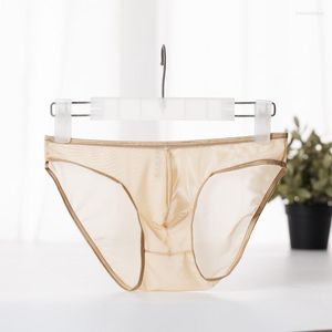 Underpants Men's Sexy See-through Silk Briefs Mesh Sheer Pouch Stretchy Seamless Panties Thongs Underwear Transparent