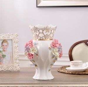 Keramisch rood wit moderne bloemen vaas Decor Grote vloer vazen ​​voor bruiloftdecoratie Keramisch handwerk porseleinen Figurines19