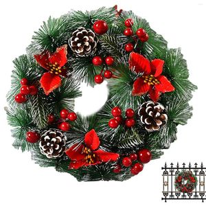 Dekorativer Blumen-Weihnachtskranz für Haustürkränze mit Beeren, Tannenzapfen und rotem Blatt, handgefertigtes Bauernhaus