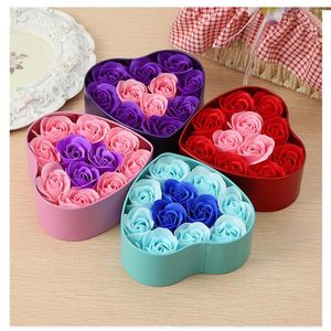 Decorative Flowers 11pcs Scent Rose Flower Shape Soap With Heart Box Floral Room Desktop Decoration Valentines Day Lover Birthday Gift