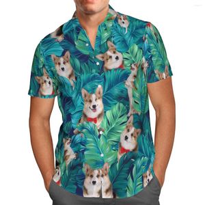 Camisas casuais masculinas Filhote de cachorro na floresta verde 3d Hawaii Shirt 2022 Summer Men's Breathable Short Sleeve Streetwear Opevers tamanho 5xl