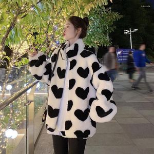 Women's Fur Woman Elegant Faux Coat Winter Female Lamp Woolen Print Knit Overcoat Ladies High Quality Fashion Jackets Outerwear G57