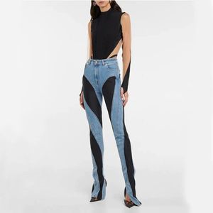 Damen Jeans Damen Spiral TwoColor Spliced Stretch High Waisted Skinny Jeans Freizeit Hosen Beinschlitz Lang Micro Pull The Floor Jeans SL 221118