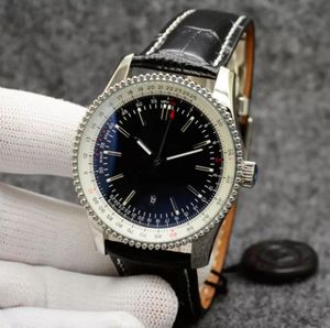 Ny Luxury Haute Qualite Watch Navitimer Men's Quartz Chronograph Silver Rostfritt st￥l Fodral 50 -￥rsjubileum Black Dial Multifunction Calendar