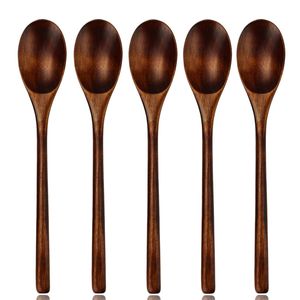 Long Handle Wooden Spoon and Fork Eco Friendly Iced Tea Espresso Mixing Stirring Teaspoon Dessert Honey Scoops