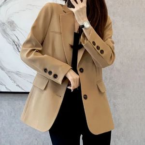 Damenanzüge Blazer Schwarz Khaki Frauen Übergroße lose gekerbte Knopfleiste Damen Blazer Mantel Einfarbig Langarm Lässige Bürojacken 221119