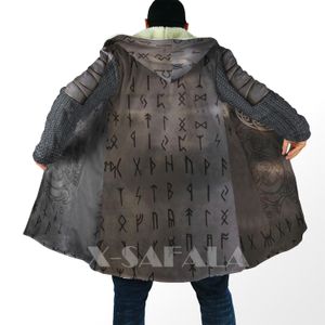 Wollmischungen für Herren, dicker, warmer Kapuzenmantel für Männer, Tattoo-Symbol, Wikinger-Rüstung, Mantel, 3D-Druck, winddicht, Fleece, Unisex, lässig9 221119