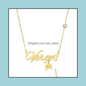 Pendant Necklaces Stainless Steel 12 Zodiac Sign Necklace Gold Chains Virgo Cancer Letter Pendants Charm Star Choker Astrology Neckl Dhznl