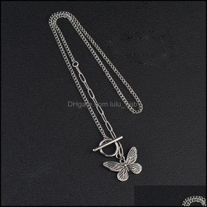 Anhänger Halsketten Retro Antike Silber Schmetterling Halskette Ot Schnalle Verschluss Anhänger Ketten Frauen Mode Schmuck Geschenk Drop Lieferung Hals DHFVL