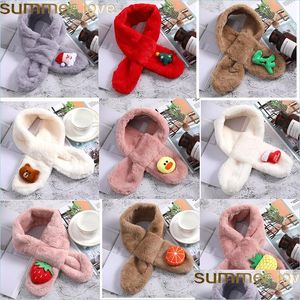 Scarves Cute Kid Faux Rabbit Fur Scarf Warm Plush Christmas Neckerchief Winter Thicken Pompom Neck Accessories Bear Fruit Shape Drop Dhypo