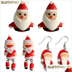 Charm Beautif Kids Küpe El yapımı polimer kil yumuşak Noel Baba Küpe Kadınlar Moda Noel Piercing Ear Studs Takı Gi Dhr1m