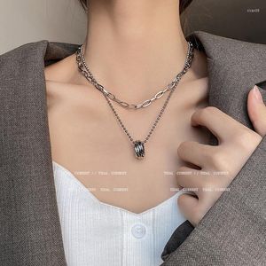 Chains Xxixx Simple Chain Link Lock Necklaces Pendant Women Silver Color Fashion Goth Jewelry Party Punk Long Necklace Gift X-144