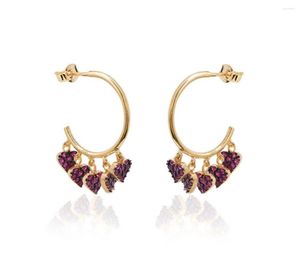 Hoop Earrings Pave Red Cz Heart Charm Earring Gold Color Circle Hoops Classic Lovely Cute Girl Women Fashion Jewelry