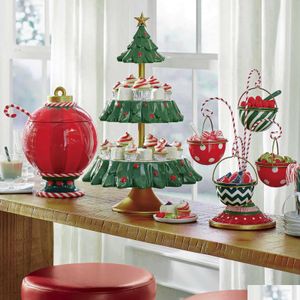 Noel Süslemeleri Stokta Noel Dekorasyonları Stand Reçine Yiyecek Servis Tepsisi Cupcake Tutucu Süsler Raf Dekorasyonu 20 DHW2L
