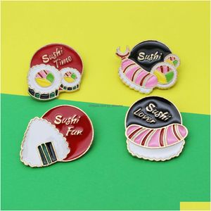 Szpilki broszki kreskówkowe motyw na żywność piny 4pcs/zestaw łososia sushi nori broszki ryżowe dla kobiet emaliowane metalowe odznaki metalowe odznaki deni dhhbz