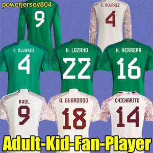 2022 MEXICO SOCCER JERSEY LONCE LONCE LONGE FANS PLAGE VERSION NATIONAL quipe National Jersey H Lozano Chicharito Football Shirts Tops Men Women Kids sets