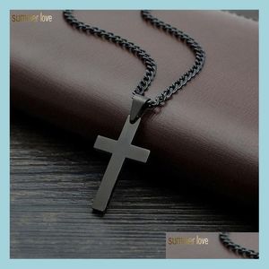 Pendant Necklaces Fashion Stainless Steel Cross Necklace For Men Women Gold Sier Black Link Chain Jesus Pendant Necklaces Prayer Jew Dh7Jm