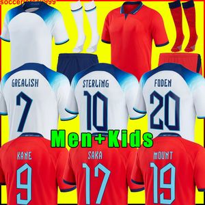 Kane Sterling Soccer Jerseys Rashford Englands Sancho Grealish Mount Foden Maguire World Cup Nationaal voetbalshirt Mannen Kit Sets Tops