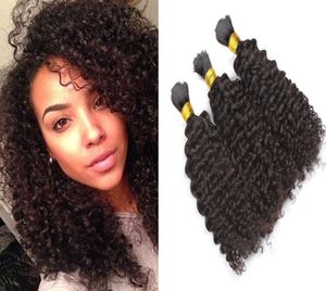 Brasile￱o Afro Kinky Curly Human Braiding Hair 9a 3pcs Lote No Weft Bulk Hair para Afroamericano No Procedimiento Negro Negro Cabello 9561973