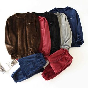 Męska odzież snu jesienna i zimowa nowe piżamę spodni z długimi rękawami Flanela ciepłe garnitur plus aksamit zagęszczone dwuczęściowe domowe usługi Mężczyźni T221103