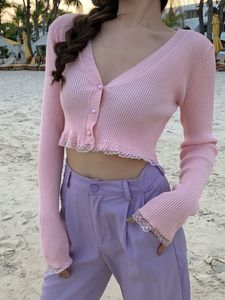 Kadın Sweaters Pembe Siyah Yeşil Siyah Kadınlar hırkalar moda ince bayanlar örgü kazak mahsul üst uzun kollu düğmeler kazak 221119