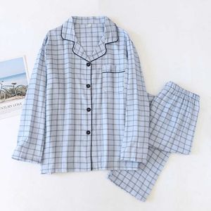 Męska odzież sutowa 2022 Japońska wiosna i jesień nowe bawełniane lapy spodni o długim rękawie prosta w kratę domowa piżama