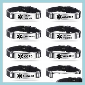 Andere Armbänder Neue Sile Medical Alert Id-Armbänder Für Männer Frauen Edelstahl Gravierbares Armband Diabetes Ernsthafte Krankheit Emerg Dh5Wr