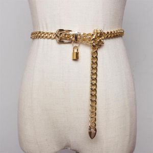 Bälten 2022 Gold Chain Belt Lock Metal for Women Cuban Key Chains Silver Punks Dress Waistband Long Ketting Riem Cummerbunds257s