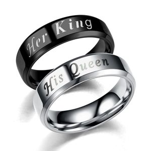 Jej król jego królowe zespoły pierścionka Vintage Stali Stal Para pierścionków srebrna i czarna rozmiar Lot316g