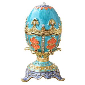 Easter Egg Russian Faberge Egg Trinket Biżuter Pudełko pierścieniowe Vintage Dekorowanie metalowego stopu rzemiosła urodziny Prezent za świąteczne prezenty316U